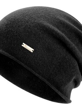 Unisex Black 100% Wool Warm Knit Pull-On Winter Classic Slouchy Skull Beanie Cap